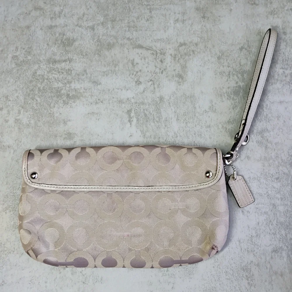 Coach Wristlet Kristin Beige Signature Canvas‎ Beige Leather Trim Small Bag